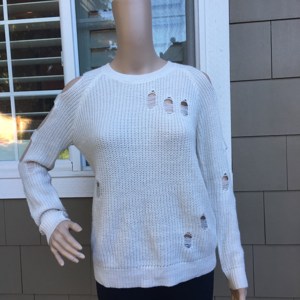 Ten Sixty Sherman White Ripped Sweater S